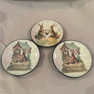 Set of Three Rabbit-Themed Decorative Coasters/Plates